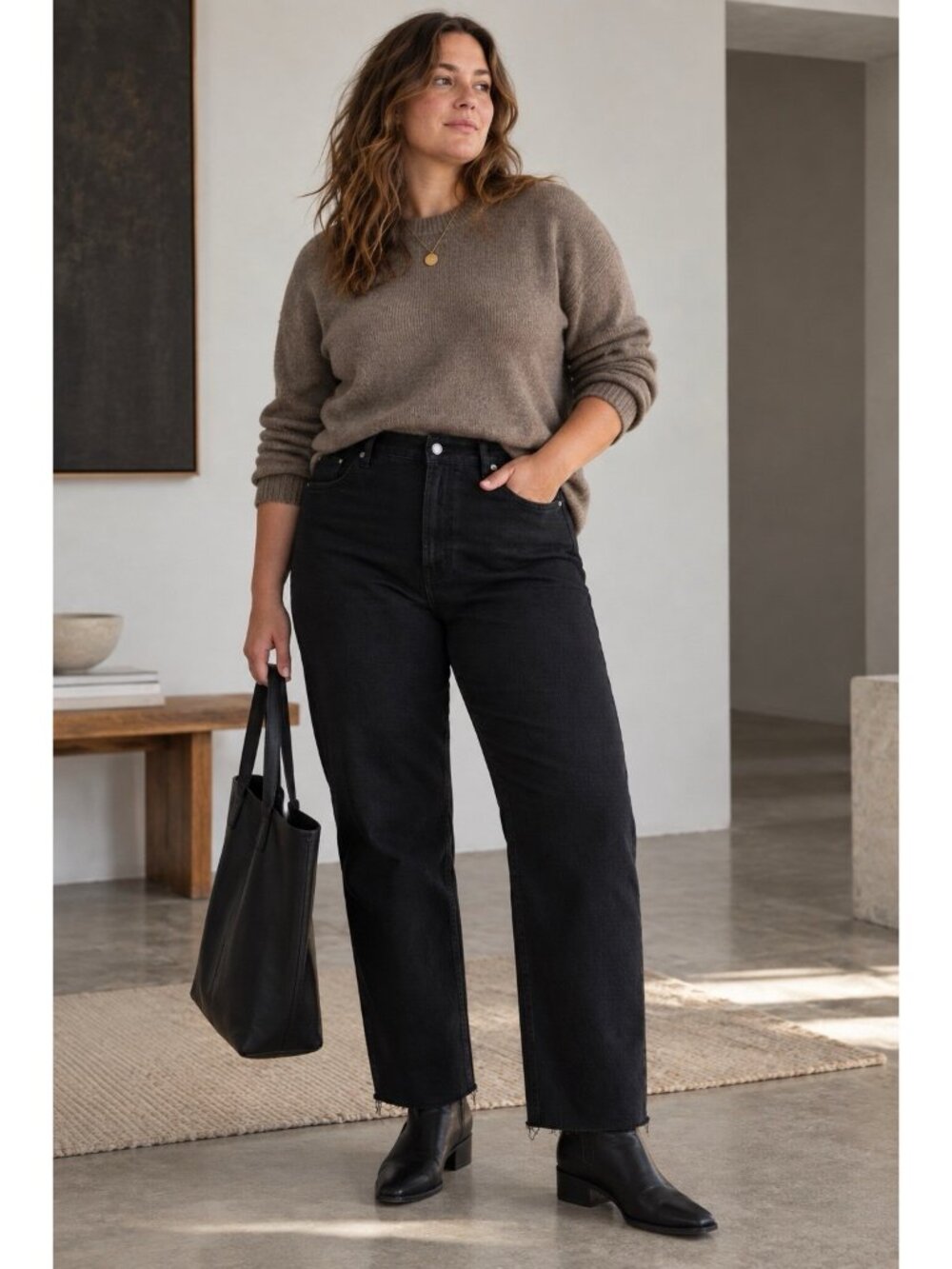 Everlane Womens The Way High Jean Sz 35T 35 Tall Coal Black Straight Leg Organic